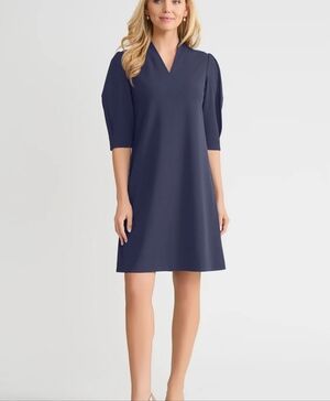 Nwt Ming Wang V-neck tunic dress A-Line Stretch Deco Crepe Knee Length Dress xl